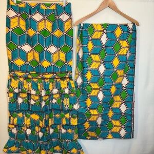 African Ankara Print Womens Tiered Ruffle Pleated Maxi Skirt Button Zipper Boho